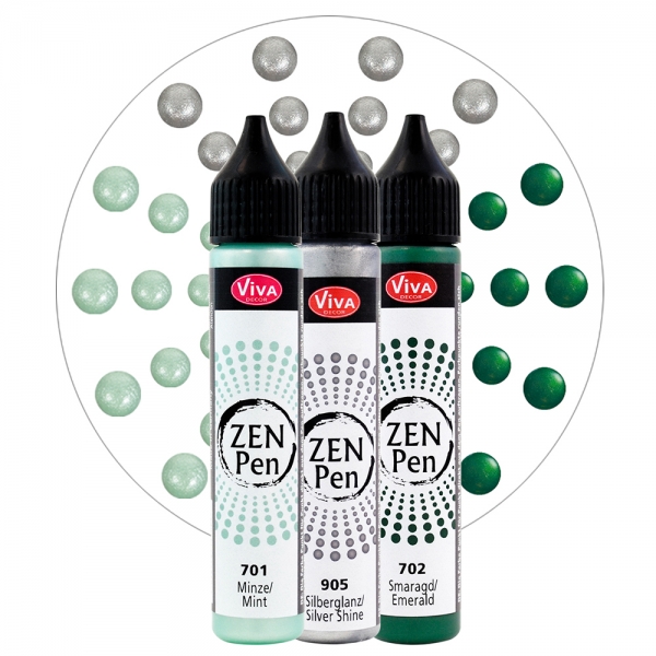Zen-Pen 3er Pack - Silber, Hellgrün und Dunkelgrün