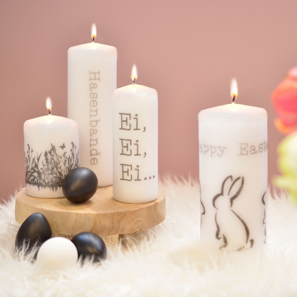 Osterkerzen mit Ostermotiven dank Kerzen Transfer Lack